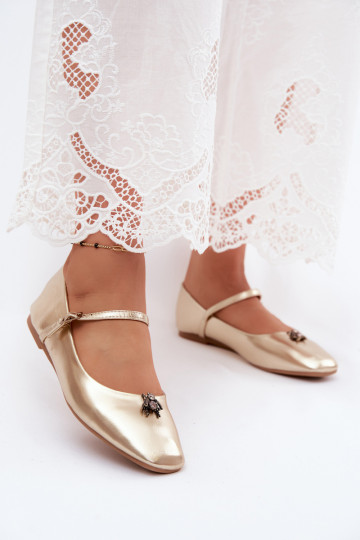 Ballerines femmes avec brides et boucles en couleur or en cuir synthétique Pinea 2