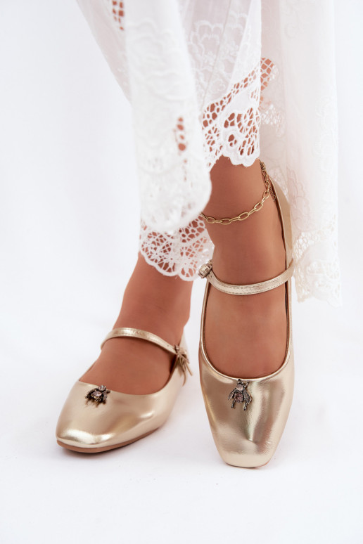 Ballerines femmes avec brides et boucles en couleur or en cuir synthétique Pinea
