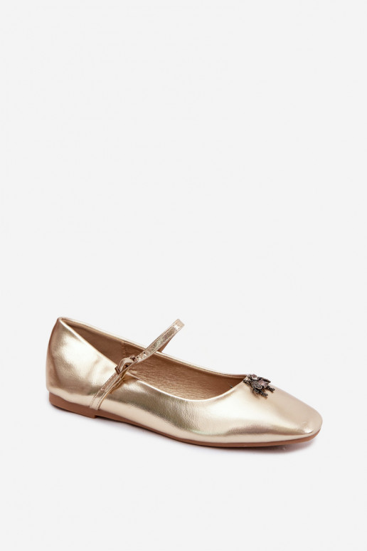 Ballerines femmes avec brides et boucles en couleur or en cuir synthétique Pinea