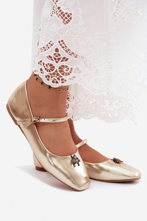 Ballerines femmes avec brides et boucles en couleur or en cuir synthétique Pinea