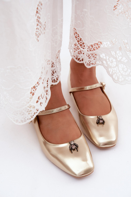 Ballerines femmes avec brides et boucles en couleur or en cuir synthétique Pinea