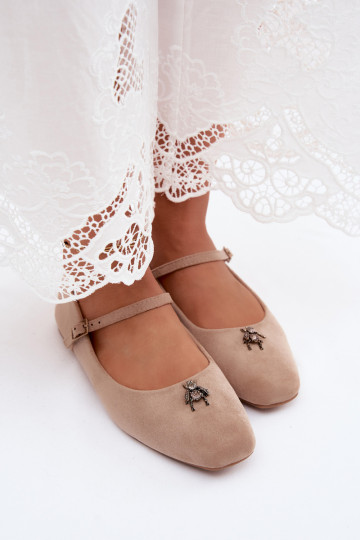 Ballerines femmes avec brides et boucles en couleur sable en daim synthétique Pinea