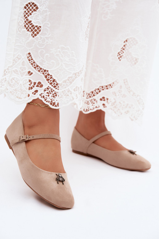 Ballerines femmes avec brides et boucles en couleur sable en daim synthétique Pinea