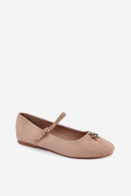 Ballerines femmes avec brides et boucles en couleur sable en daim synthétique Pinea