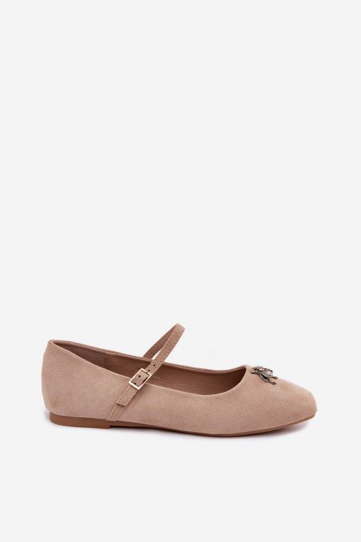 Ballerines femmes avec brides et boucles en couleur sable en daim synthétique Pinea