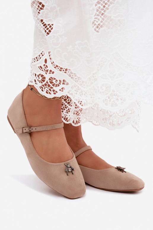 Ballerines femmes avec brides et boucles en couleur sable en daim synthétique Pinea