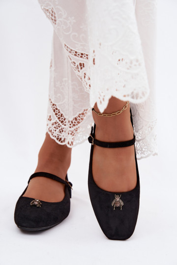 Ballerines femmes avec brides et boucles en couleur noire en daim synthétique Pinea 2