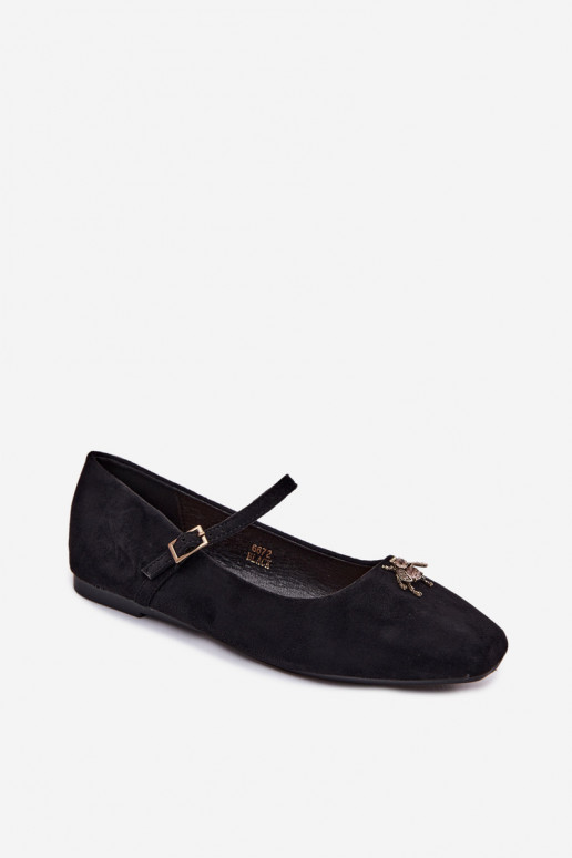 Ballerines femmes avec brides et boucles en couleur noire en daim synthétique Pinea