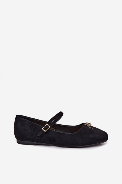 Ballerines femmes avec brides et boucles en couleur noire en daim synthétique Pinea