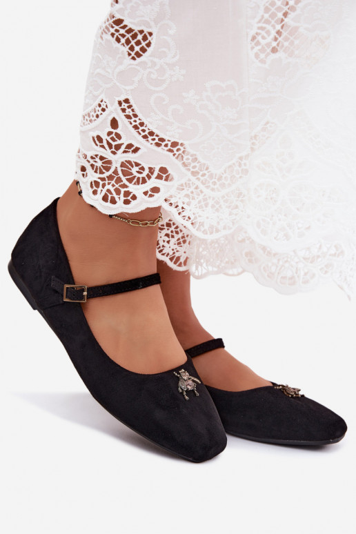 Ballerines femmes avec brides et boucles en couleur noire en daim synthétique Pinea