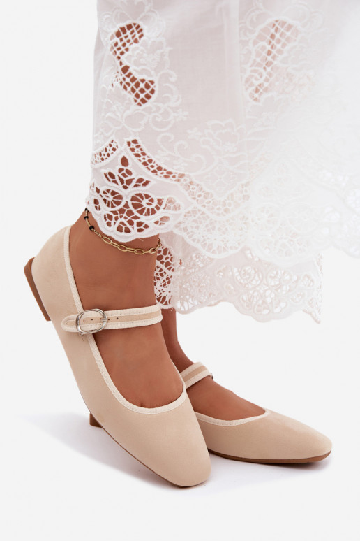 Ballerines femmes avec brides en couleur sable en daim synthétique Birchia