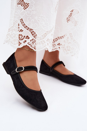 Ballerines femmes avec brides en couleur noire en daim synthétique Birchia 2