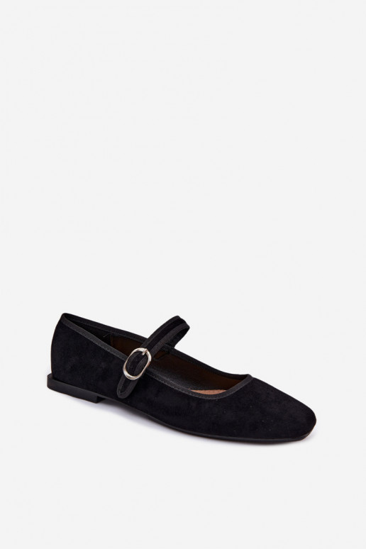 Ballerines femmes avec brides en couleur noire en daim synthétique Birchia