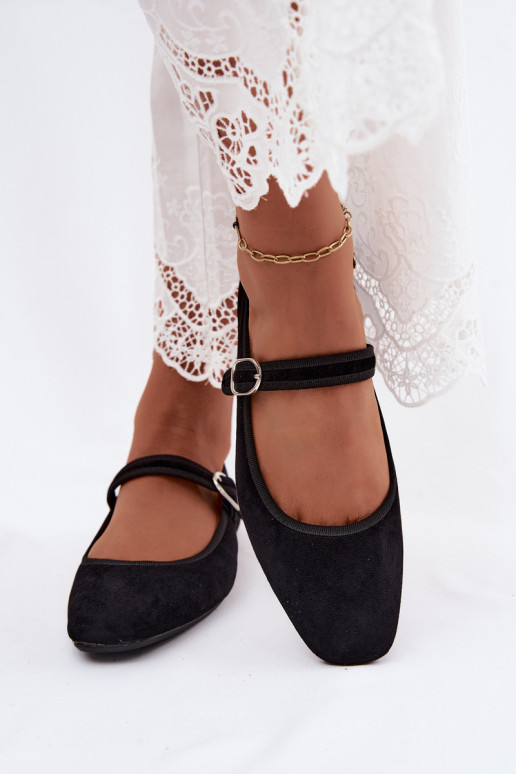 Ballerines femmes avec brides en couleur noire en daim synthétique Birchia