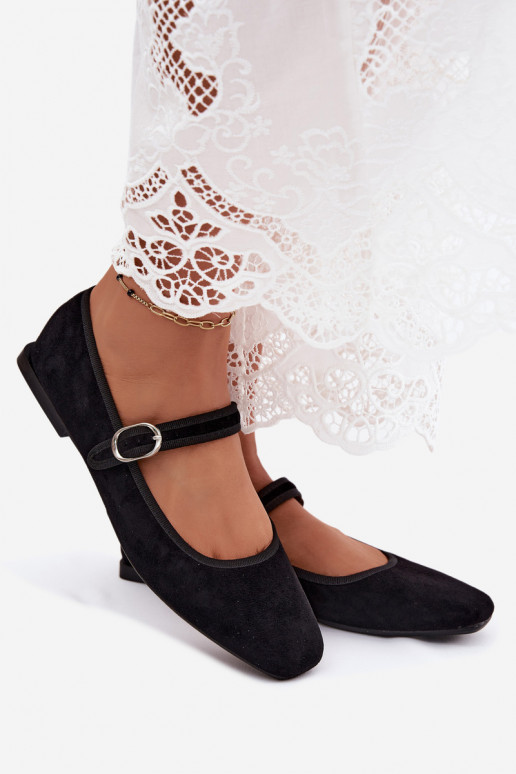 Ballerines femmes avec brides en couleur noire en daim synthétique Birchia