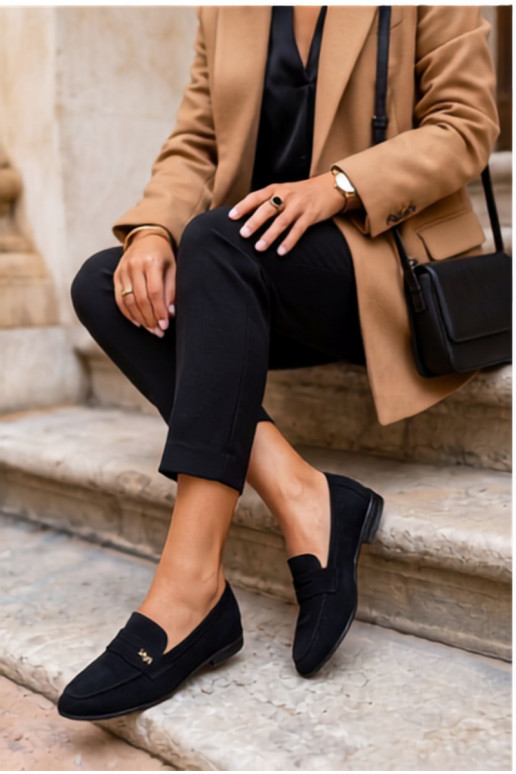 Mocassins pour femmes en daim synthétique noirs Prestelle
