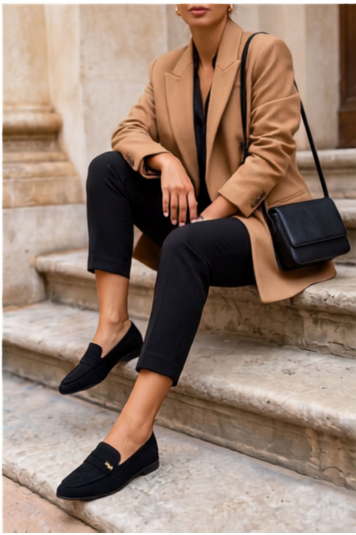 Mocassins pour femmes en daim synthétique noirs Prestelle