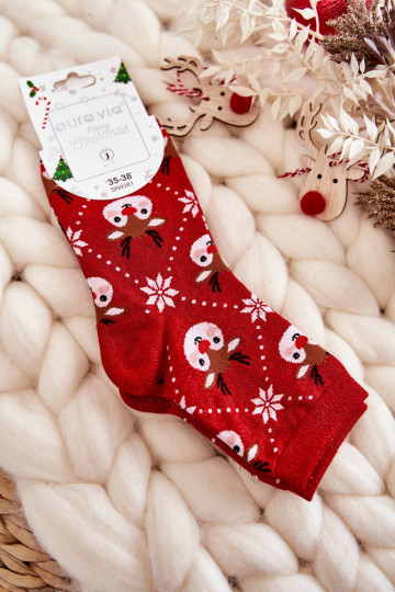 Chaussettes de Noël pour femmes avec éclat en rouge Reindeers 2