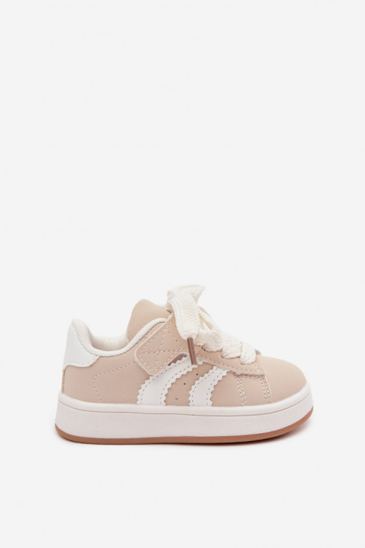 Baskets pour enfants avec fermetures Velcro en cuir synthétique couleur sable Zoya