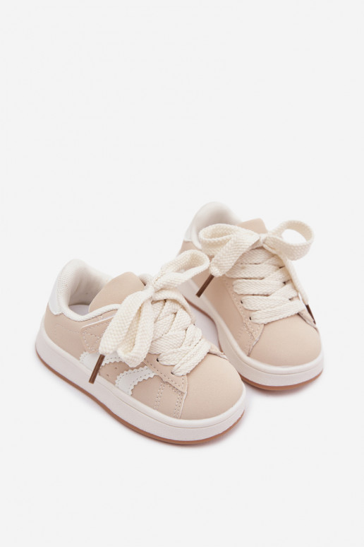 Baskets pour enfants avec fermetures Velcro en cuir synthétique couleur sable Zoya
