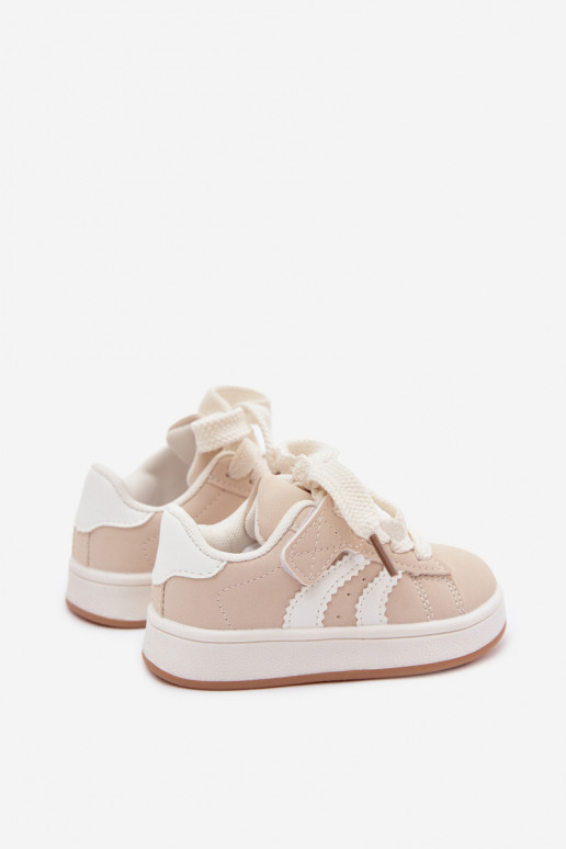 Baskets pour enfants avec fermetures Velcro en cuir synthétique couleur sable Zoya