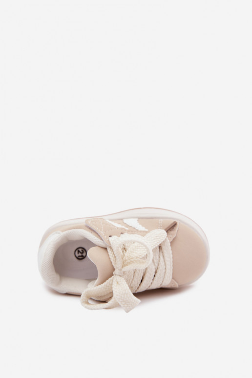 Baskets pour enfants avec fermetures Velcro en cuir synthétique couleur sable Zoya