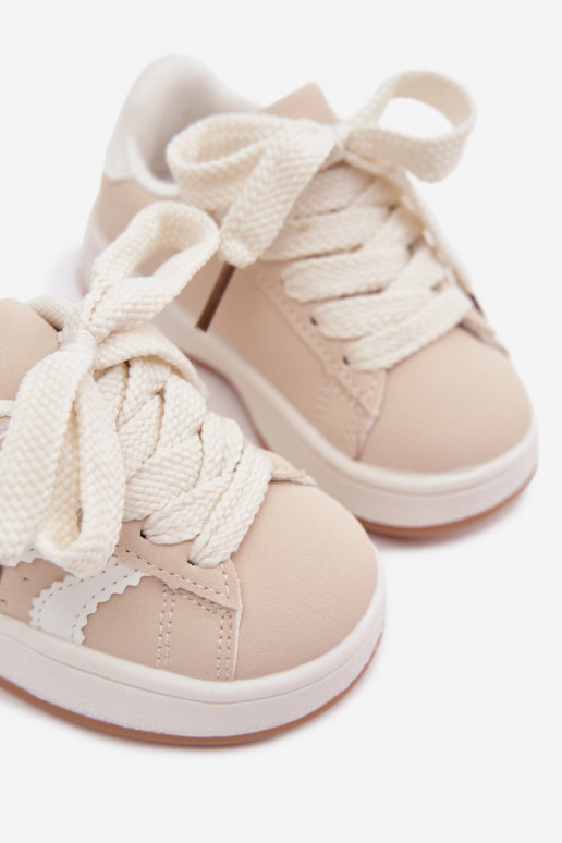 Baskets pour enfants avec fermetures Velcro en cuir synthétique couleur sable Zoya