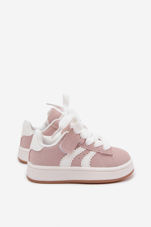 Baskets pour enfants avec fermetures Velcro en cuir synthétique couleur rose Zoya