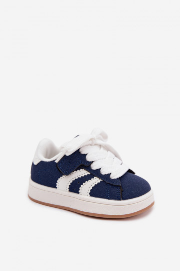 Baskets pour enfants avec fermetures Velcro en cuir synthétique couleur bleu marine Zoya