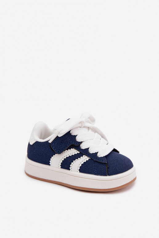 Baskets pour enfants avec fermetures Velcro en cuir synthétique couleur bleu marine Zoya