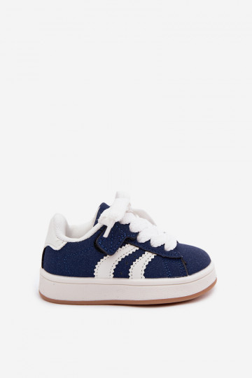 Baskets pour enfants avec fermetures Velcro en cuir synthétique couleur bleu marine Zoya 2