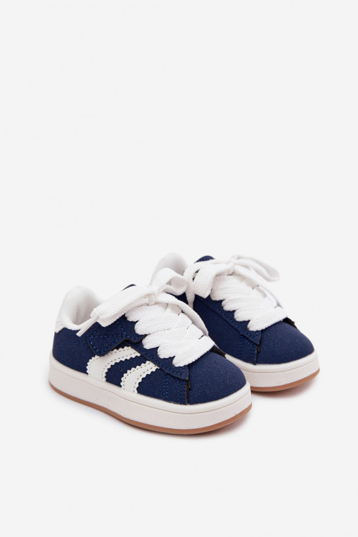 Baskets pour enfants avec fermetures Velcro en cuir synthétique couleur bleu marine Zoya