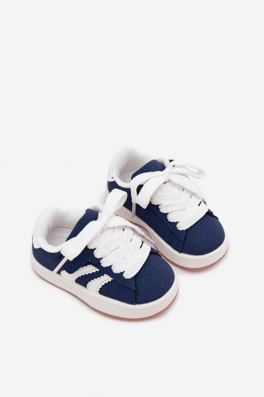 Baskets pour enfants avec fermetures Velcro en cuir synthétique couleur bleu marine Zoya