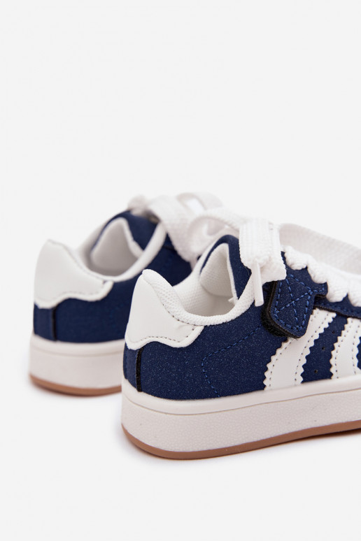 Baskets pour enfants avec fermetures Velcro en cuir synthétique couleur bleu marine Zoya