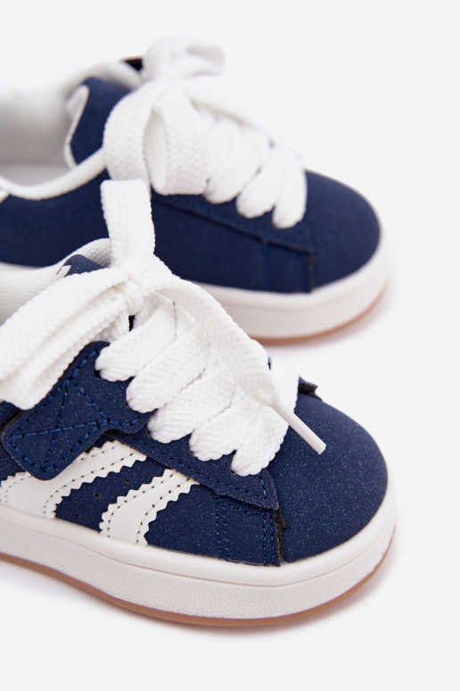 Baskets pour enfants avec fermetures Velcro en cuir synthétique couleur bleu marine Zoya