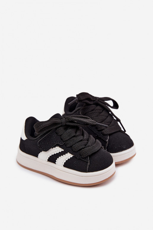 Baskets pour enfants avec fermetures Velcro en cuir synthétique couleur noire Zoya