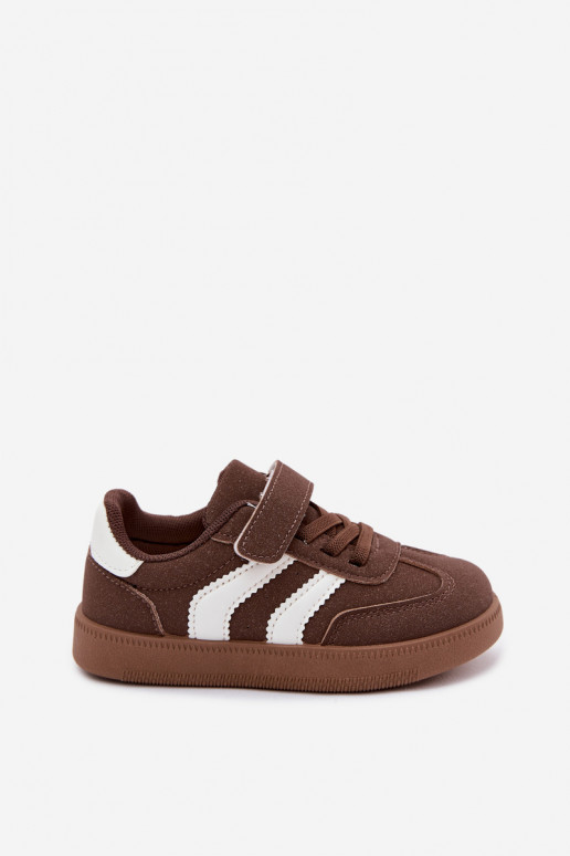 Baskets pour enfants avec fermetures Velcro en cuir synthétique couleur marron Ronja