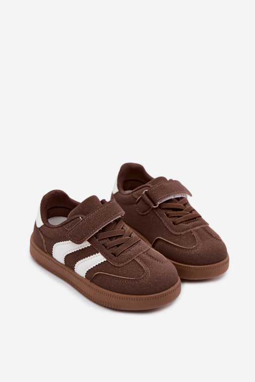 Baskets pour enfants avec fermetures Velcro en cuir synthétique couleur marron Ronja