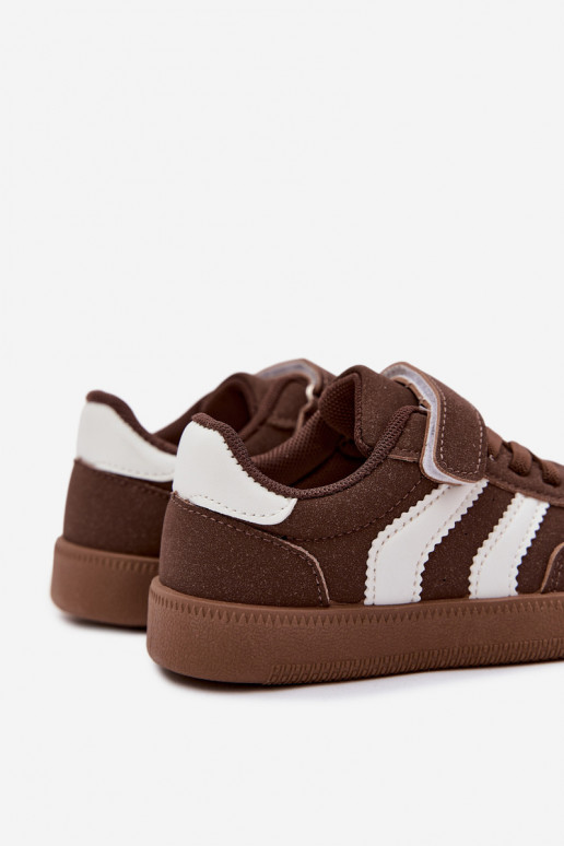 Baskets pour enfants avec fermetures Velcro en cuir synthétique couleur marron Ronja