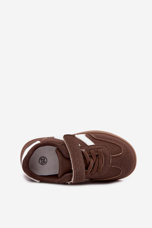 Baskets pour enfants avec fermetures Velcro en cuir synthétique couleur marron Ronja