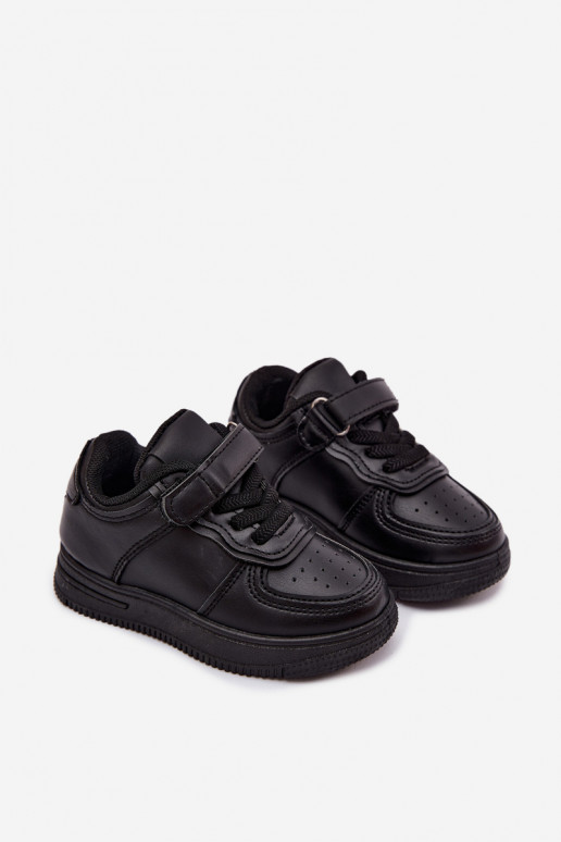 Baskets pour enfants en cuir synthétique couleur noire Liora
