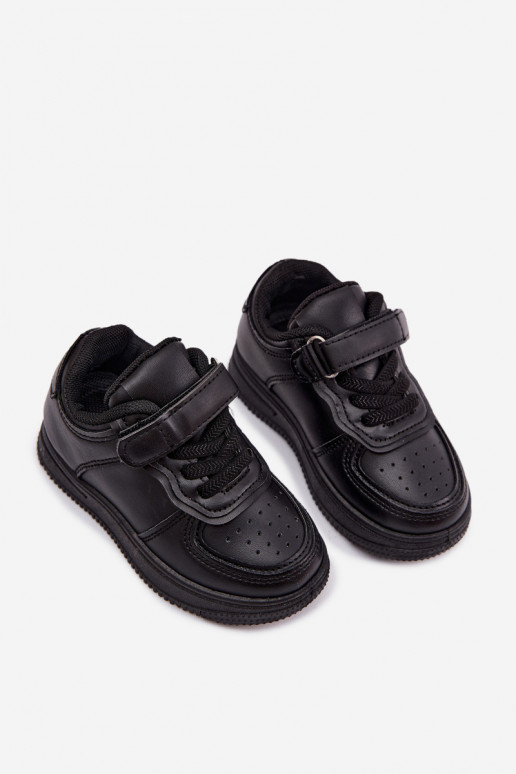 Baskets pour enfants en cuir synthétique couleur noire Liora