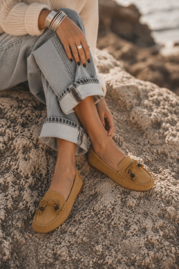 Mocassins pour femmes avec nœuds et franges en daim synthétique couleur marron Bluebell