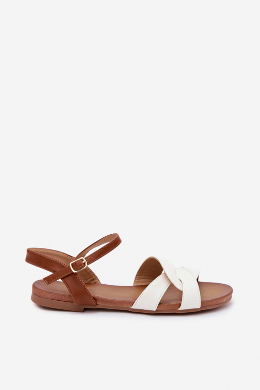 Sandales plates pour femmes S.Barski blanches-brunes