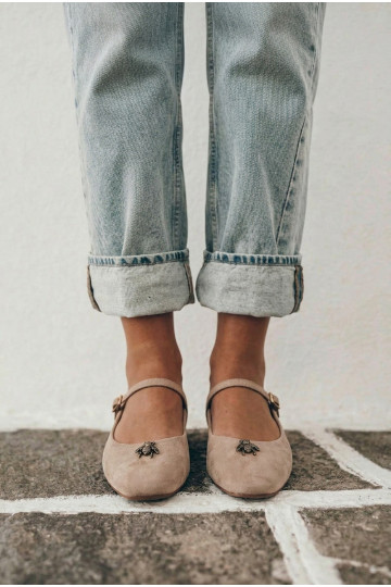Ballerines femmes avec brides et boucles en couleur sable en daim synthétique Pinea