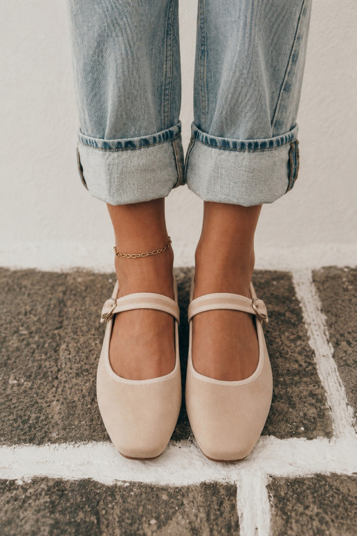 Ballerines femmes avec brides en couleur sable en daim synthétique Birchia