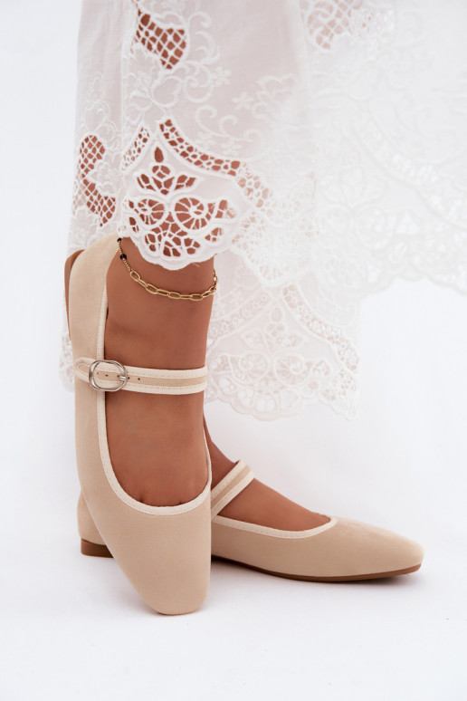 Ballerines femmes avec brides en couleur sable en daim synthétique Birchia