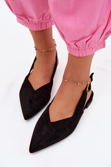 Ballerines avec boucles dorées en daim synthétique noir Palerra