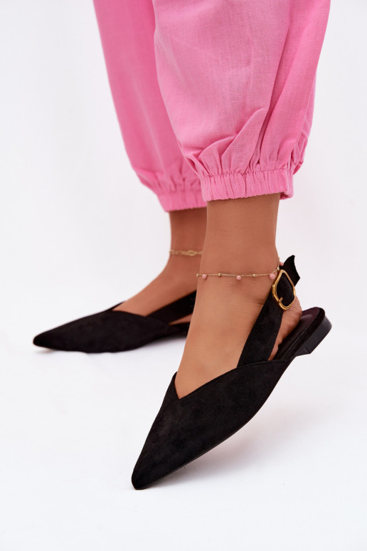 Ballerines avec boucles dorées en daim synthétique noir Palerra