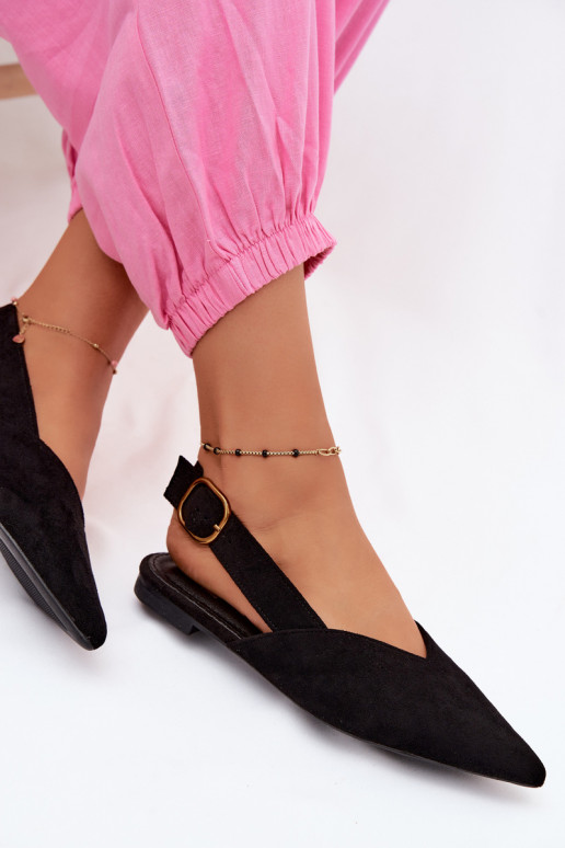 Ballerines avec boucles dorées en daim synthétique noir Palerra